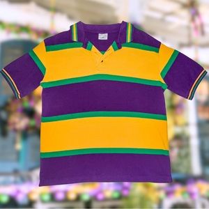 Y2K Mardi Gras Shirt ⚡️ 2000s Mardi Gras Polo ⚡️ Size M ⚡️ Purple, Green & Gold